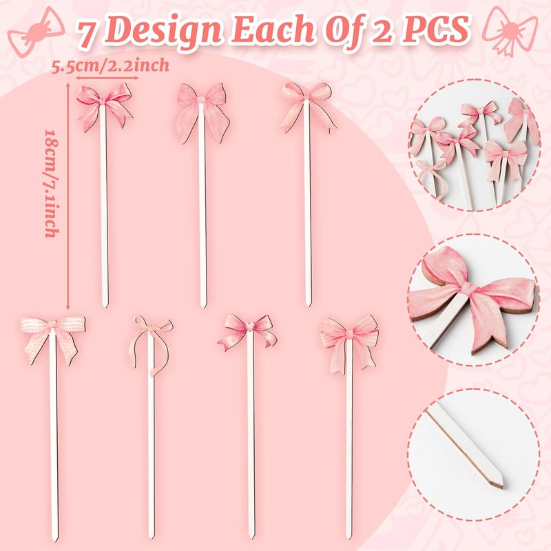 TICIAGA Pink Bow Wooden Picks - 14PCS Pink Bow Tie Double-Sided Wooden Decorative Pick for Home Cute Vase Filler Wooden Bow Tie Decorative Pick for Farmhouse Decor Bow Tie Theme Decorations for Home - Image 2